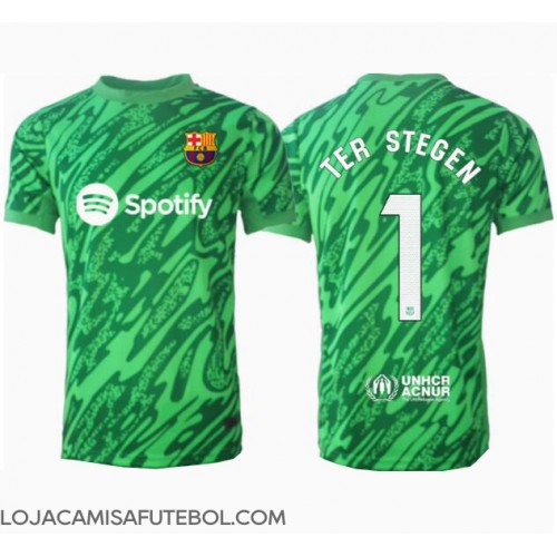 Camisa de Futebol Barcelona Ter Stegen #1 Goleiro Equipamento Secundário 2024-25 Manga Curta